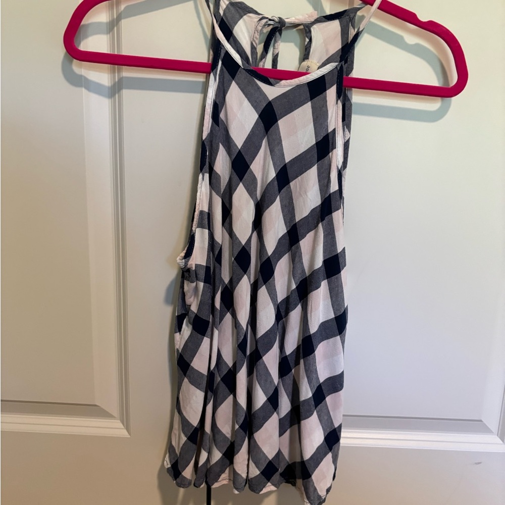 Cloth & Stone Navy White and Pink Checkered Tank Top
